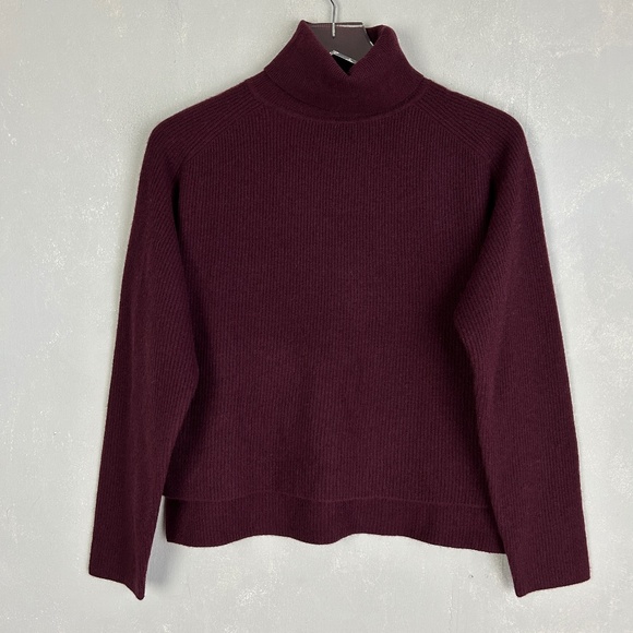 MM Lafleur Sweaters - M.M. Lafleur size S burgundy turtleneck ribbed sweater 100% cashmere hi-low
